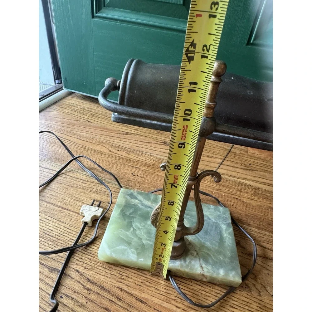 Vintage‎ Banker's Desk Lamp | Green Marble Base | Brass Lyre Stem | Mid Century